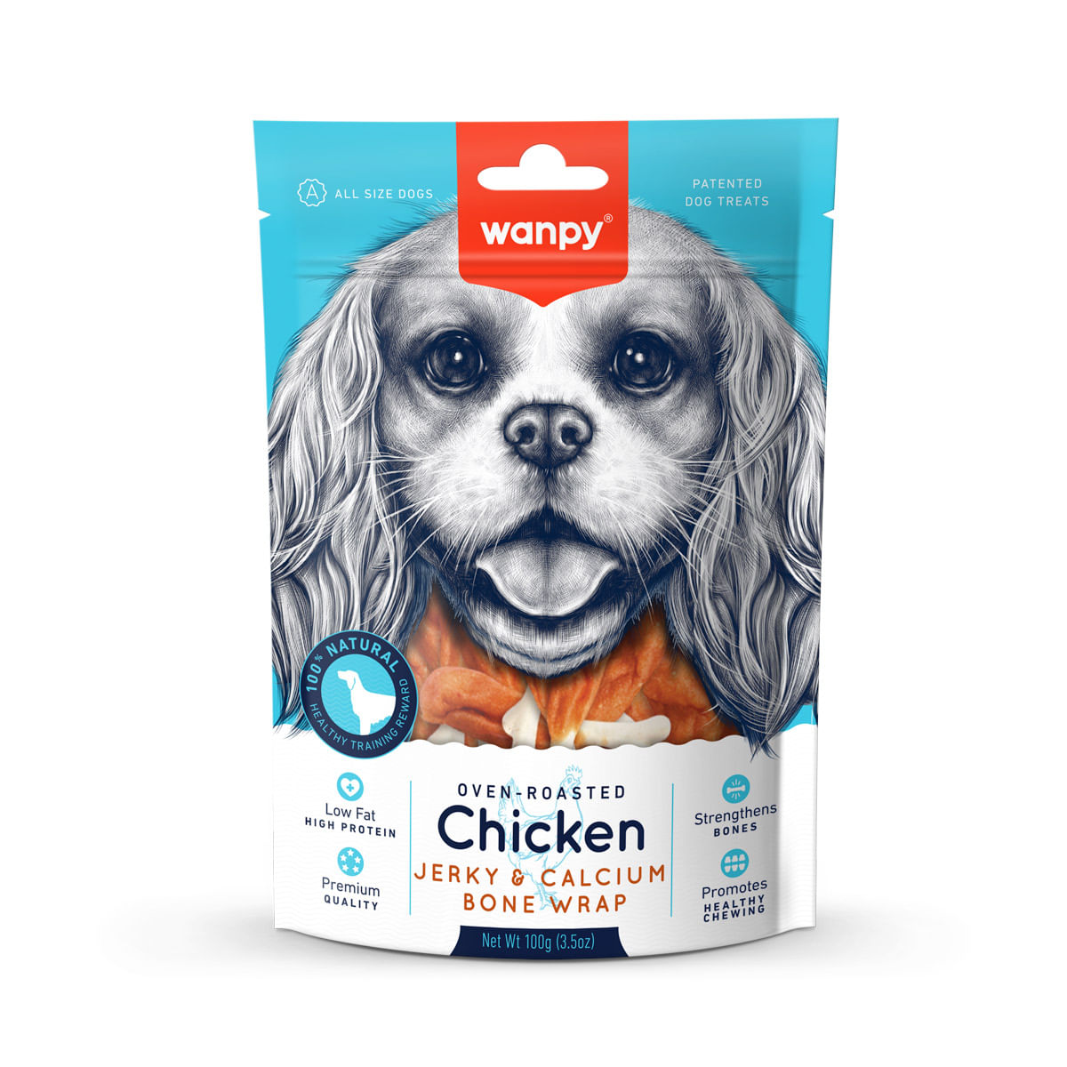 WANPY Jerky and Calcium Bone Wrap, XS-M, Pui, punguță recompense câini, 100g - poza 3