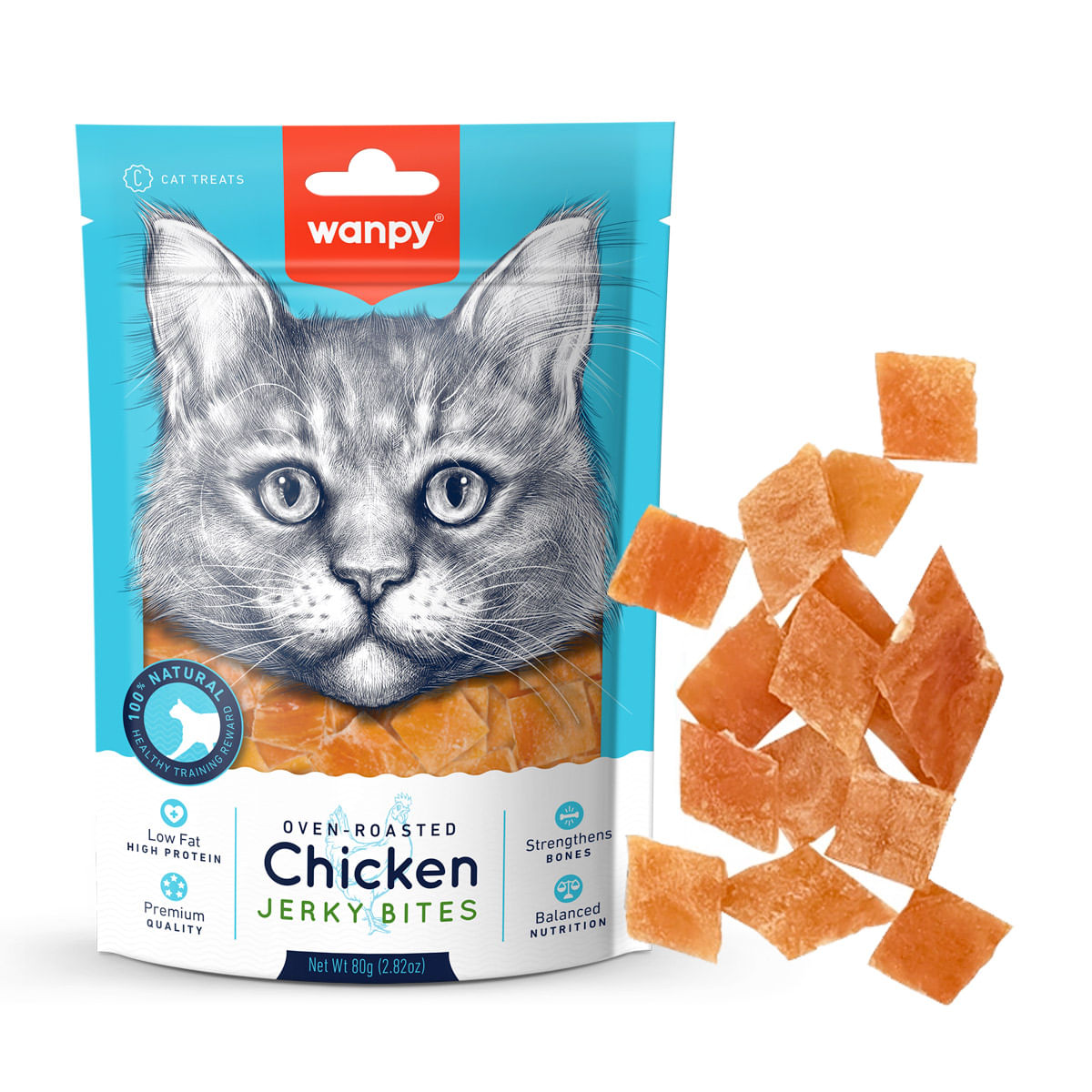 WANPY Jerky Bites, Pui, punguță recompense pisici, 80g - poza 1