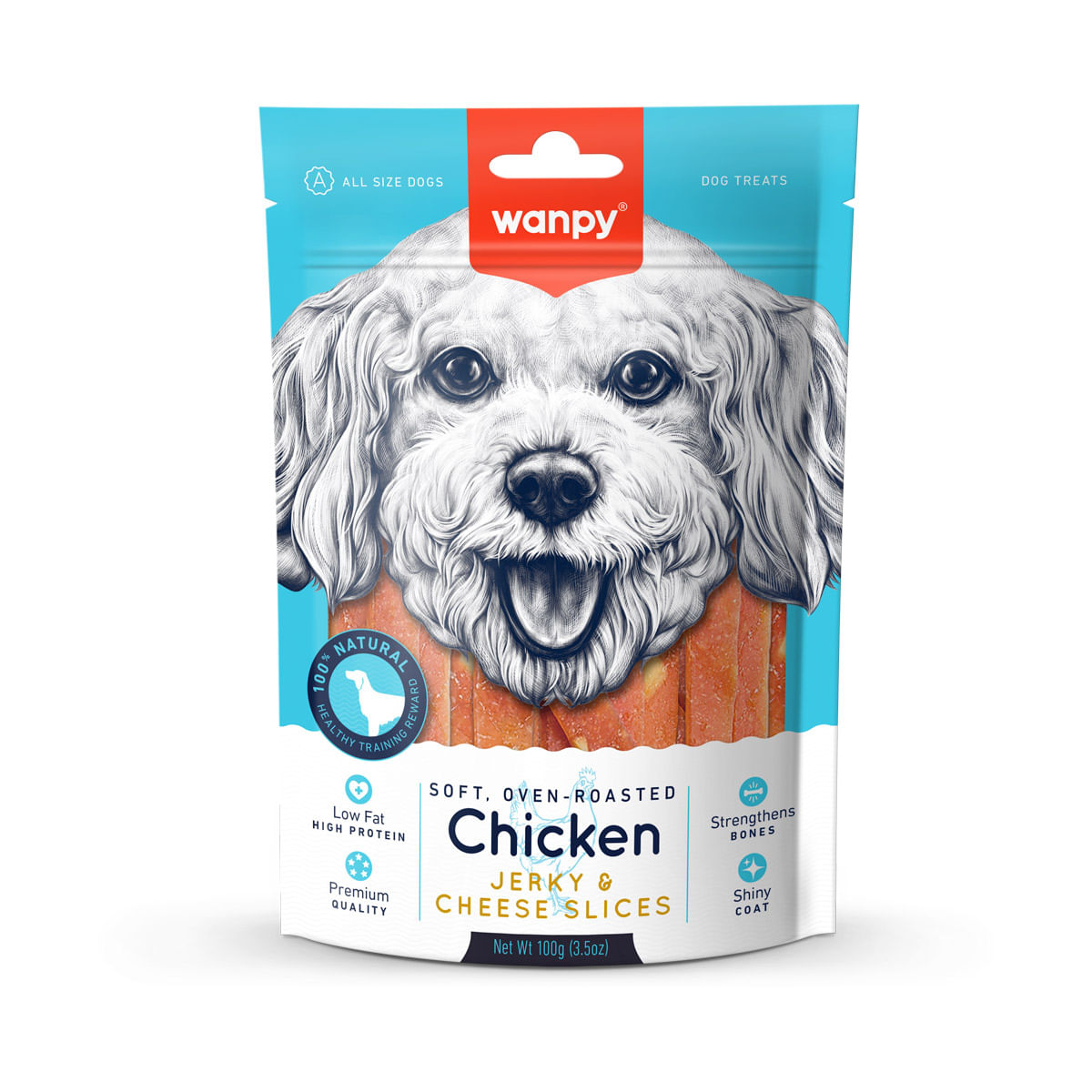 WANPY Jerky & Cheese Slices, XS-M, Pui și Brânză, punguță recompense câini (carne uscată), 70g WANPY Jerky & Cheese Slices, XS-M, Pui și Brânză, punguță recompense câini, (carne uscată), 70g - poza 3