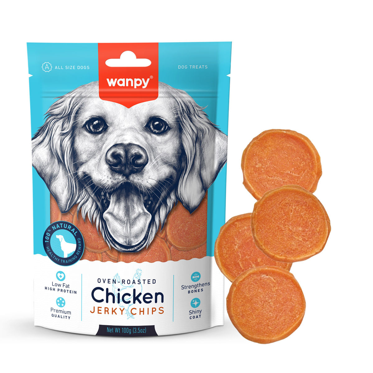 WANPY Jerky Chips, XS-M, Pui, punguță recompense câini, 100g - poza 2
