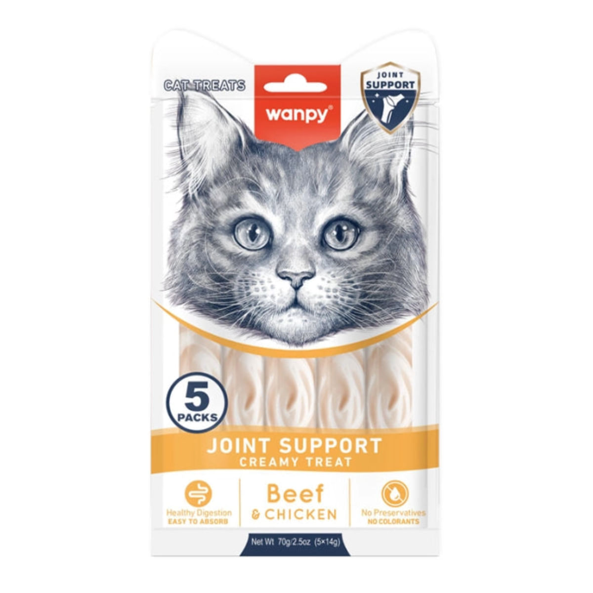 WANPY Joint Support Creamy Treats, Pui și Vită, punguță recompense funcționale pisici, sistem articular, (piure), 70g - poza 1