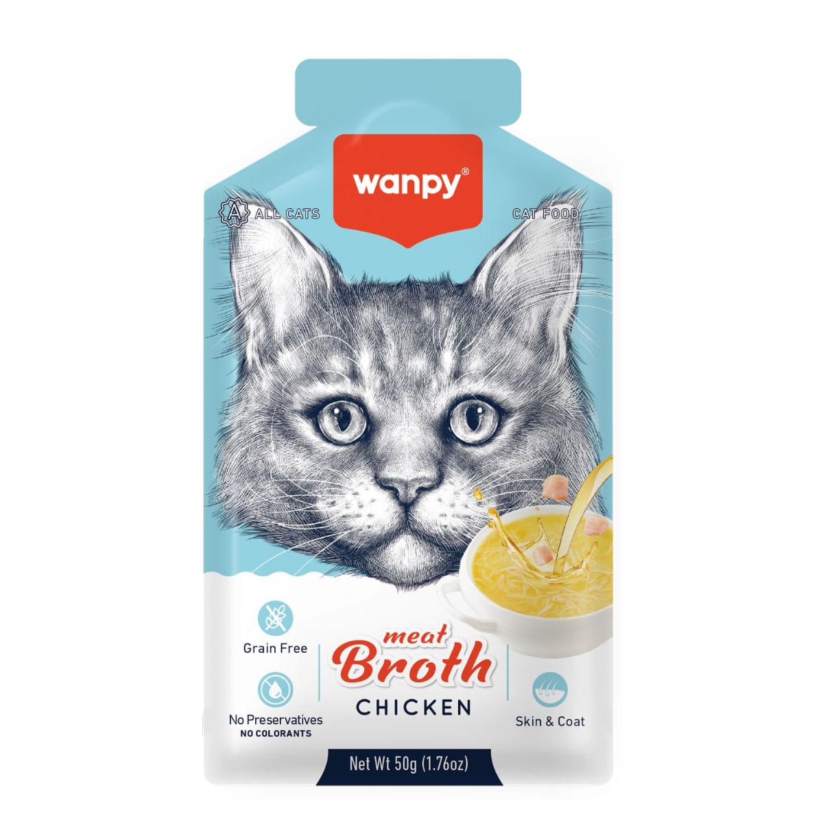 WANPY Meat Broth, Pui, plic hrană umedă pisici, (supă), 50g - poza 2