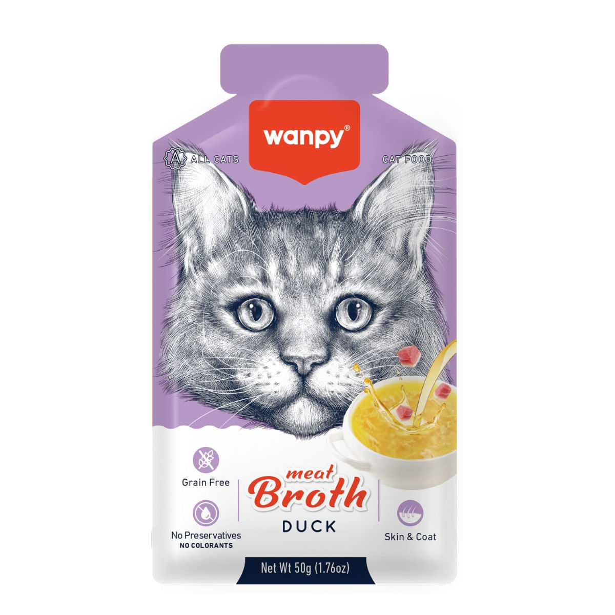 WANPY Meat Broth, Rață, plic hrană umedă pisici, (supă), 50g - poza 1