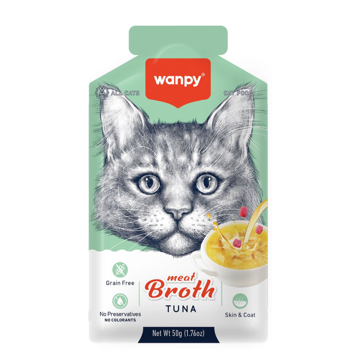 WANPY Meat Broth, Ton, plic hrană umedă pisici, (supă), 50g - poza 1