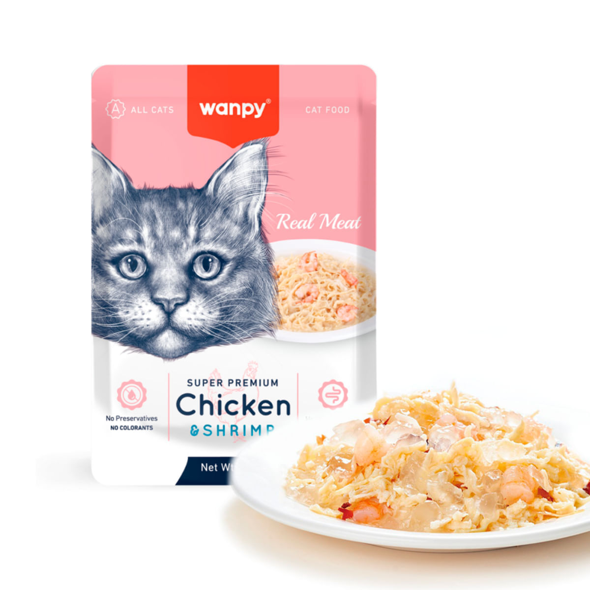 WANPY, Pui și Creveți, punguță hrană umedă pisici, (în aspic), 85g - poza 2