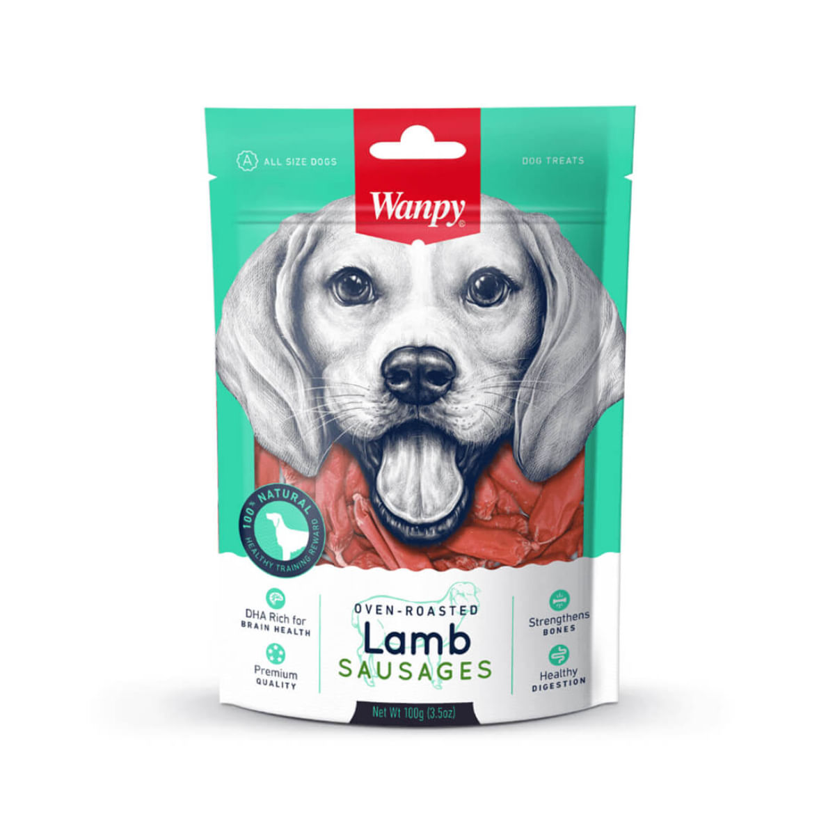 WANPY Sausages, XS-M, Miel, punguță recompense câini, 100g - poza 1