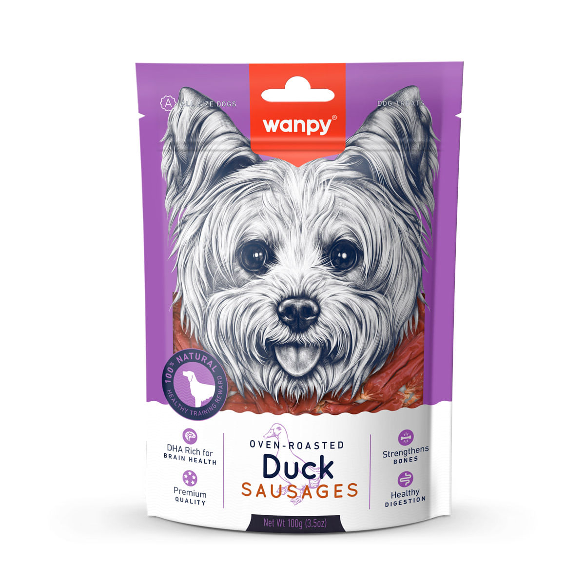WANPY Sausages, XS-M, Rață, punguță recompense câini, 100g - poza 3