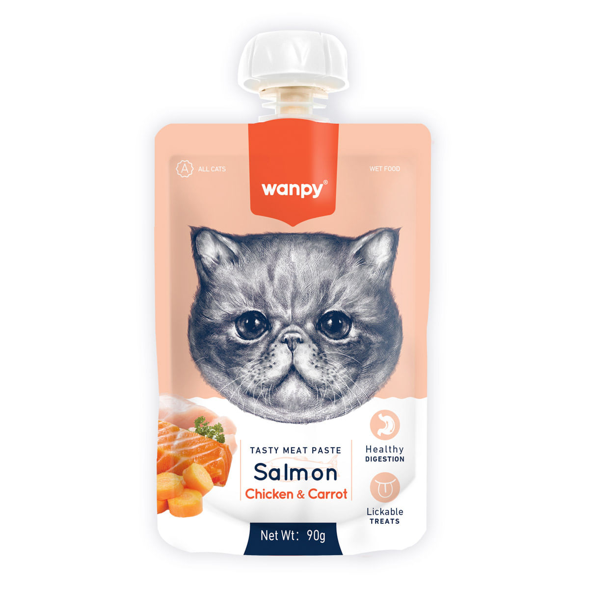 WANPY Tasty Meat Paste, Somon și Pui, punguță recompense pisici, (piure), 90g - poza 2