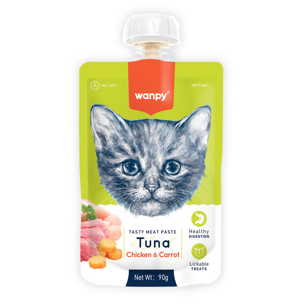 WANPY Tasty Meat Paste, Ton și Pui, punguță recompense pisici, (piure), 90g - poza 2