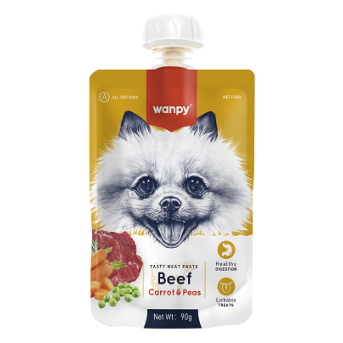 WANPY Tasty Meat Paste, XS-M, Vită, punguță recompense câini, (piure), 90g - poza 1