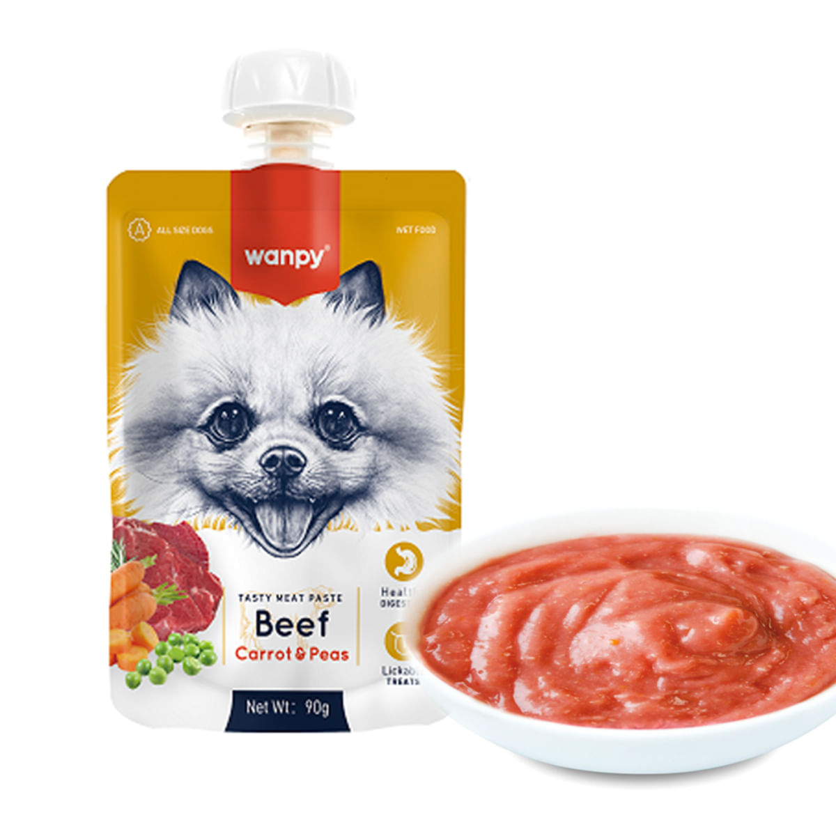 WANPY Tasty Meat Paste, XS-M, Vită, punguță recompense câini, (piure), 90g - poza 3