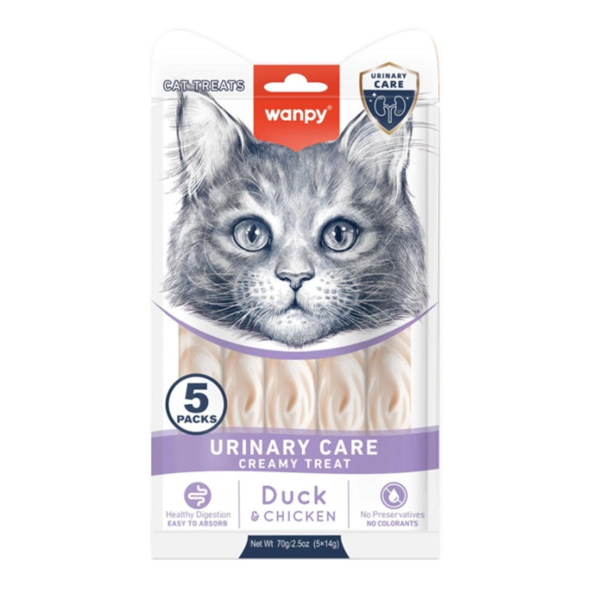 WANPY Urinary Care Creamy Treats, Rață și Pui, punguță recompense funcționale pisici, sistem urinar, (piure), 70g - poza 1