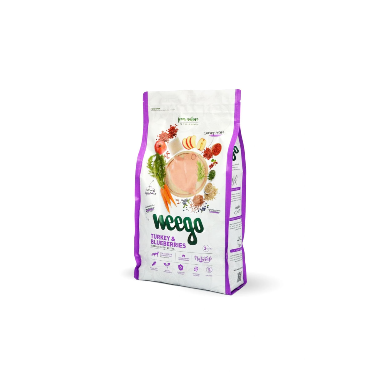 WEEGO Senior & Light Recipe, XS-XL, Curcan și afine, hrană uscată câini senior, obezitate, 3kg - poza 1