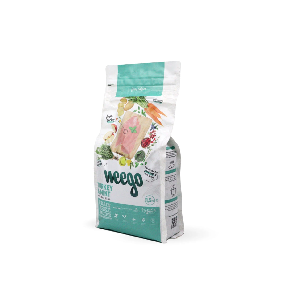 WEEGO Sterlised Senior & Light Recipe, Curcan și Mentă, hrană uscată fără cereale pisici sterilizate senior, obezitate, 1.5kg - poza 2