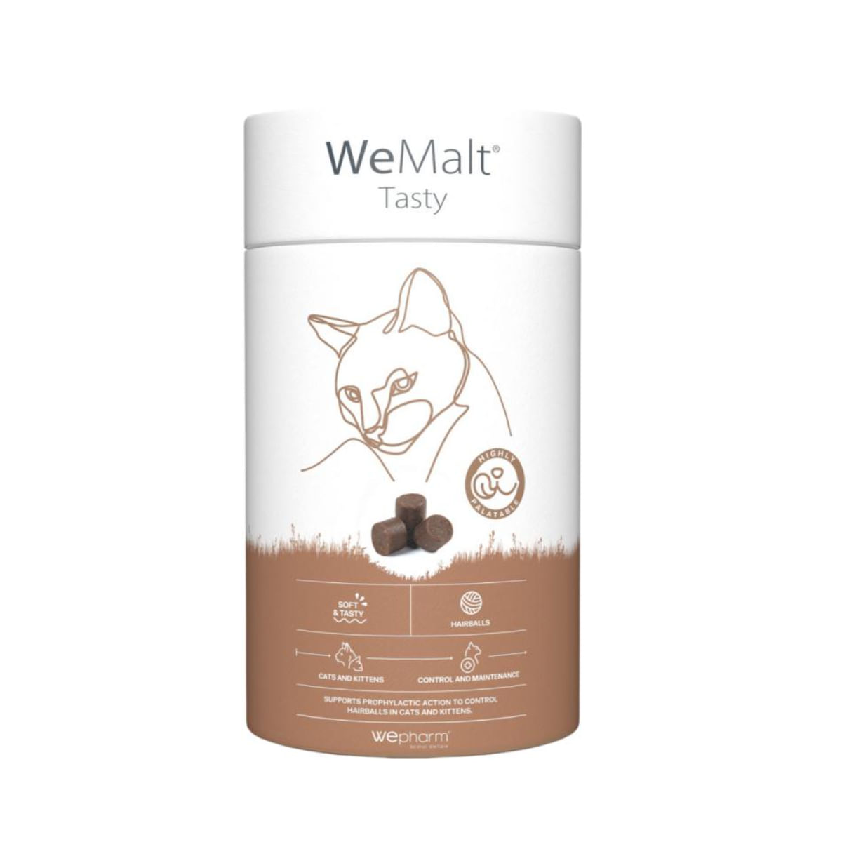 WEPHARM WeMalt Tasty, supliment sistem digestiv, limitarea ghemurilor de blană pisici, comprimate masticabile WEPHARM WeMalt Tasty, supliment sistem digestiv, limitarea ghemurilor de blană pisici, flacon, 30 comprimate masticabile - poza 1