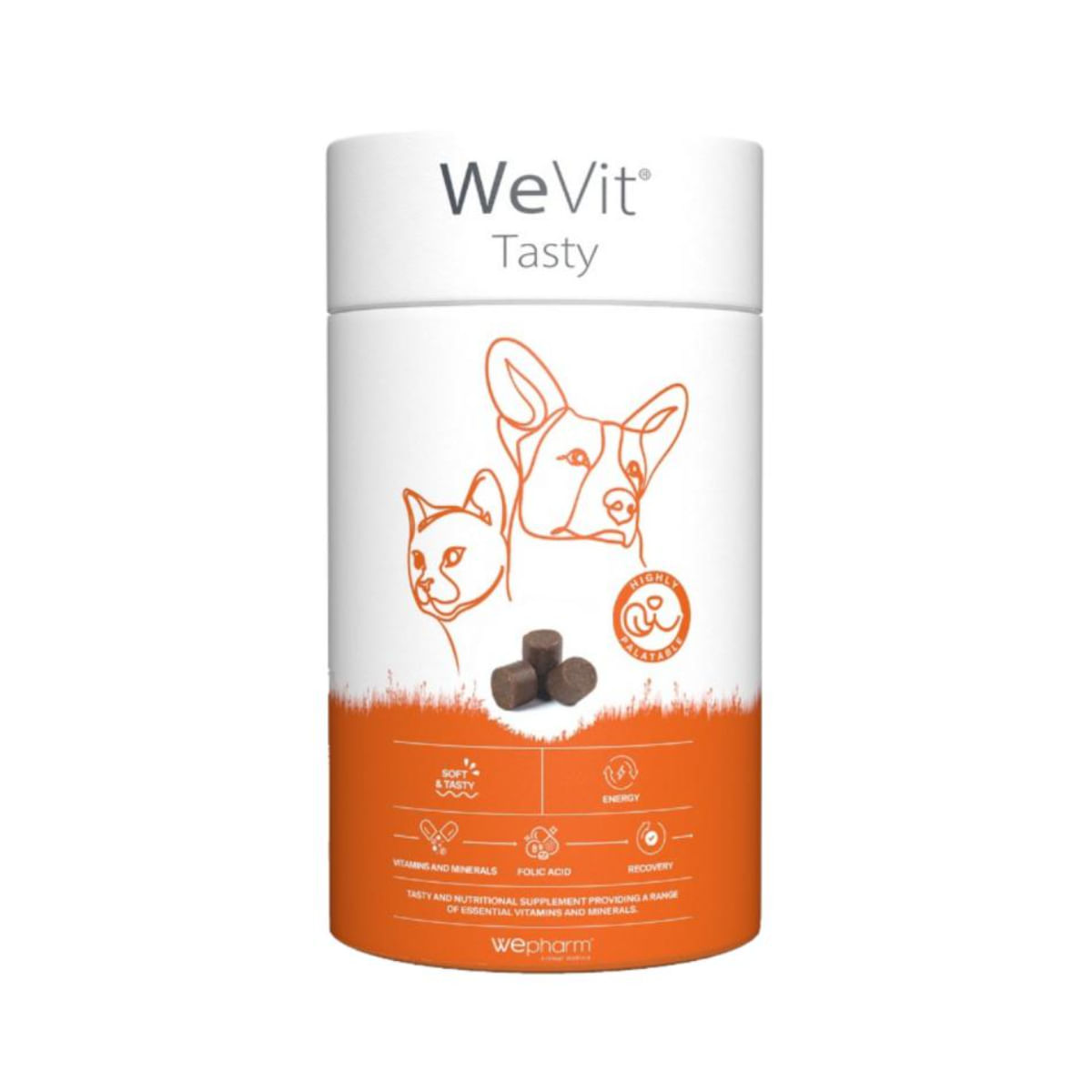 WEPHARM WeVit Tasty, supliment multivitamine câini, comprimate masticabile WEPHARM WeVit Tasty, XS-XL, supliment multivitamine câini, flacon, 30 comprimate masticabile - poza 1