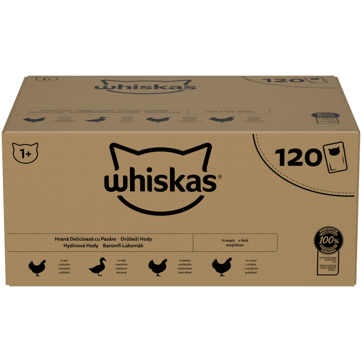 WHISKAS 1+ Poultry Feasts, Pasăre, plic hrană umedă pisici, (în aspic), megapack, 85g x 120buc - poza 2