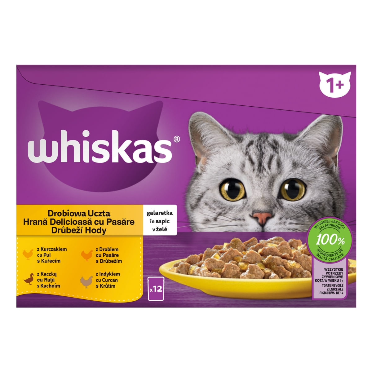 WHISKAS 1+ Poultry Feasts, Pasăre, plic hrană umedă pisici, (în aspic) WHISKAS 1+ Poultry Feasts Selectii, Pasăre, plic hrană umedă pisici, (în aspic), multipack, 85g x 12 - poza 2