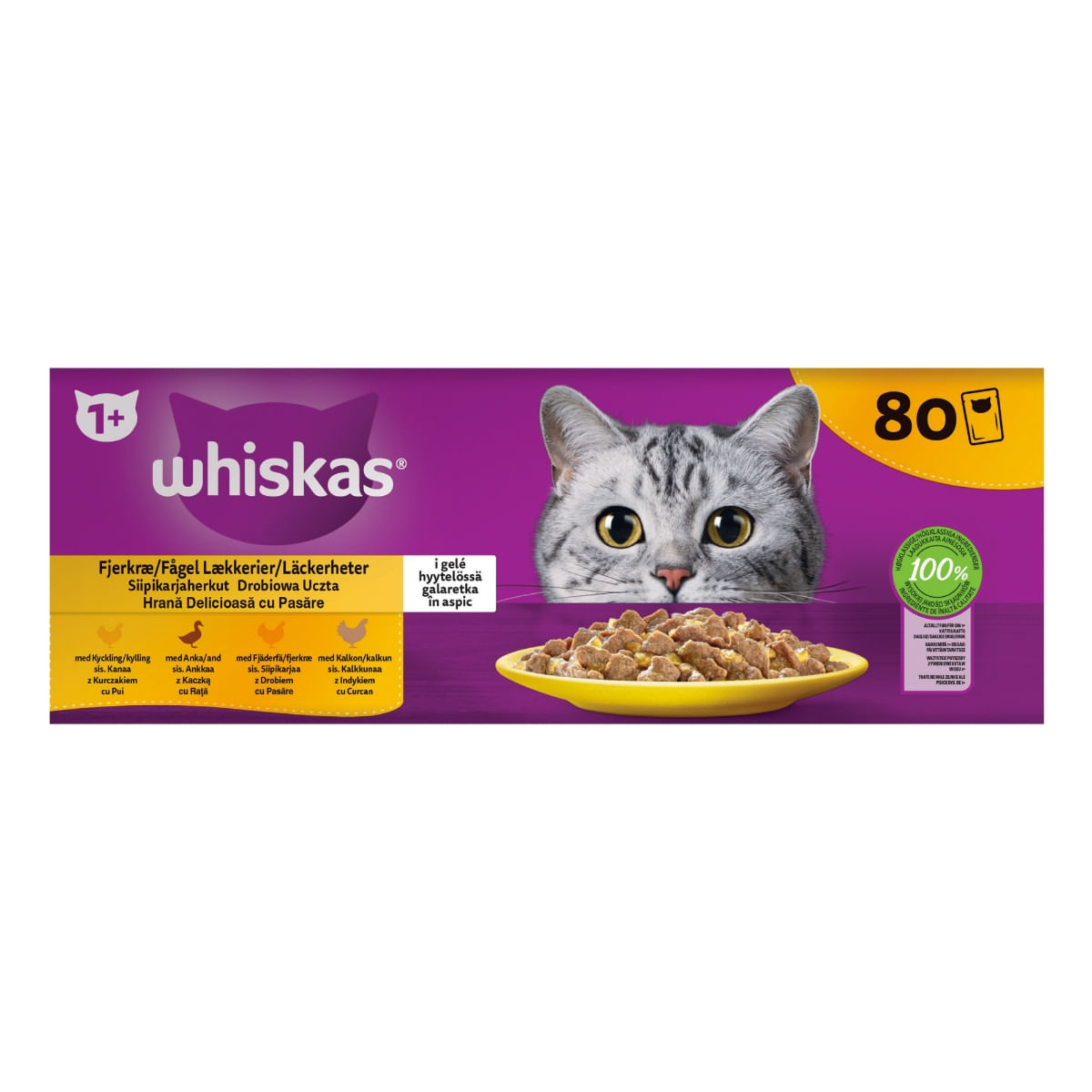 WHISKAS 1+ Poultry Feasts, Pasăre, plic hrană umedă pisici, (în aspic) WHISKAS 1+ Poultry Feasts Selectii, Pasăre, plic hrană umedă pisici, (în aspic), multipack, 85g x 80 - poza 3