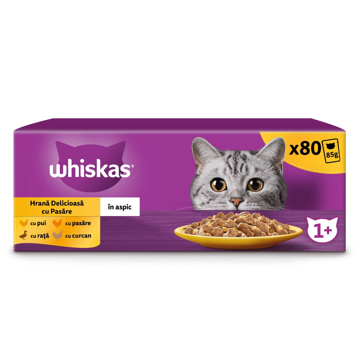 WHISKAS 1+ Poultry Feasts, Pasăre, plic hrană umedă pisici, (în aspic) WHISKAS 1+ Poultry Feasts Selectii, Pasăre, plic hrană umedă pisici, (în aspic), multipack, 85g x 80 - poza 4