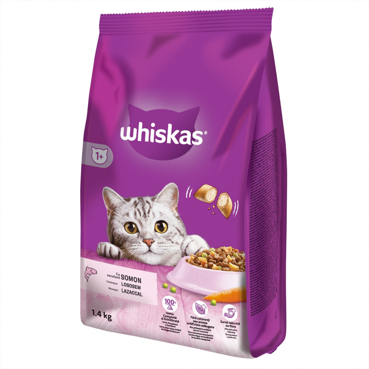 WHISKAS Adult, Somon, hrană uscată pisici, 1.4kg - poza 3