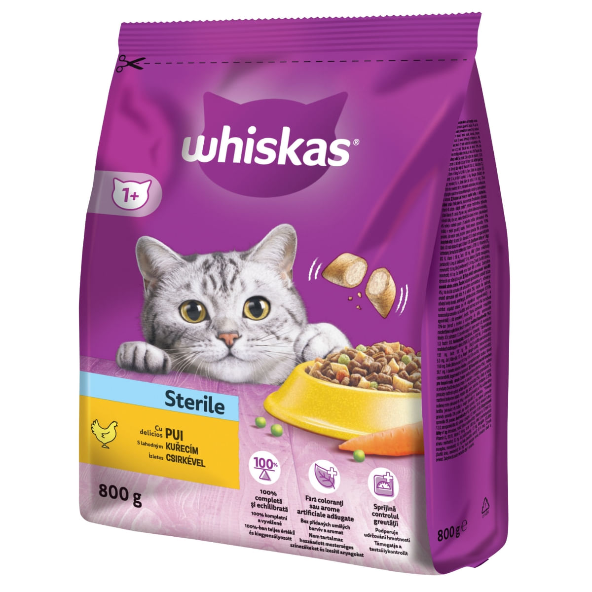 WHISKAS Adult Sterile, Pui, hrană uscată pisici, 800g - poza 5