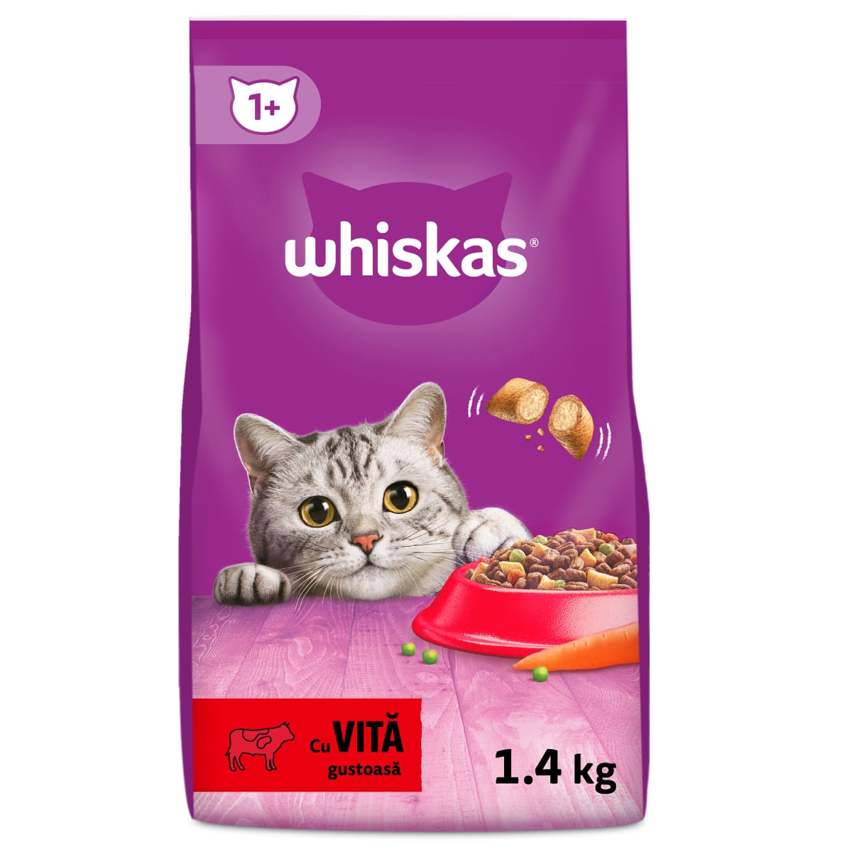 WHISKAS Adult, Vită, hrană uscată pisici, 1.4kg - poza 1