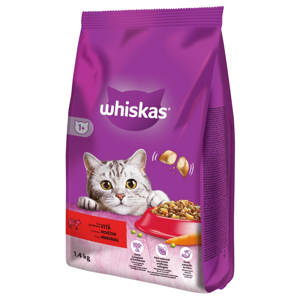 WHISKAS Adult, Vită, hrană uscată pisici, 1.4kg - poza 2