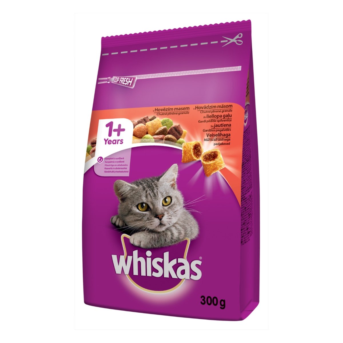 WHISKAS Adult, Vită, hrană uscată pisici, 300g - poza 1