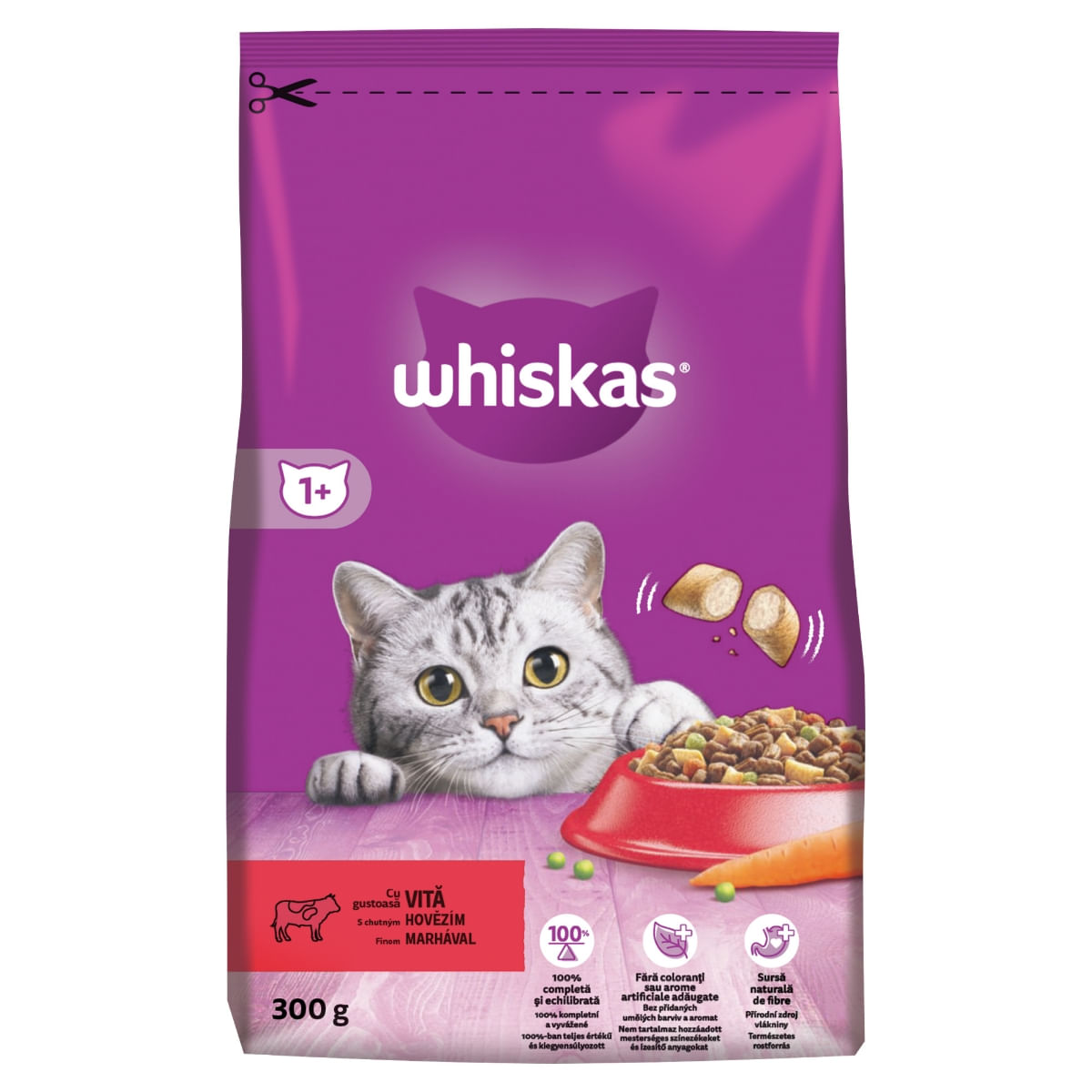 WHISKAS Adult, Vită, hrană uscată pisici, 300g - poza 2