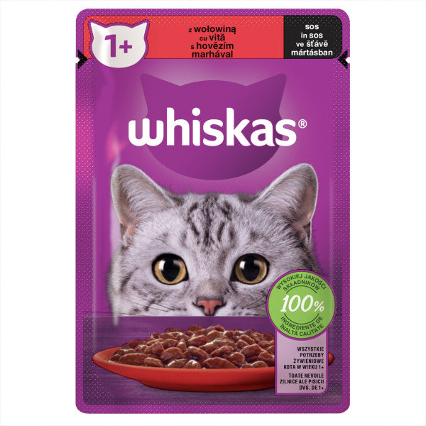 Whiskas hrana umeda pentru pisici adulte, cu vita in sos 85g