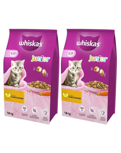 WHISKAS Junior 14kg x 2 hrana uscata cu pui pentru pisici junior