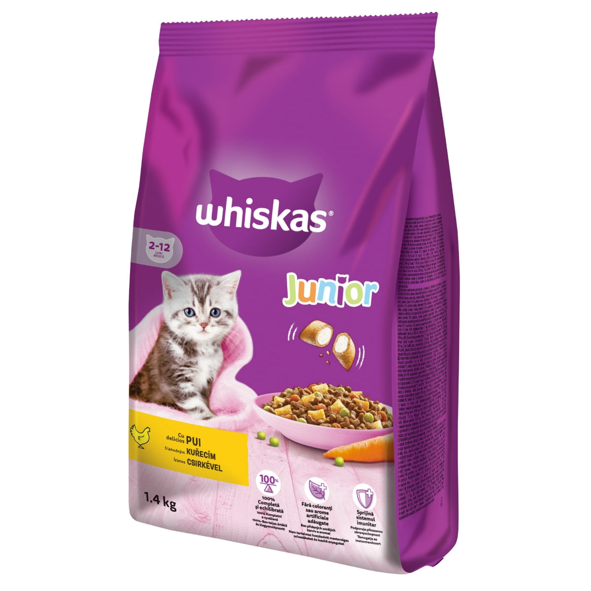 WHISKAS Junior, Pui, hrană uscată pisici junior, 1.4kg - poza 3