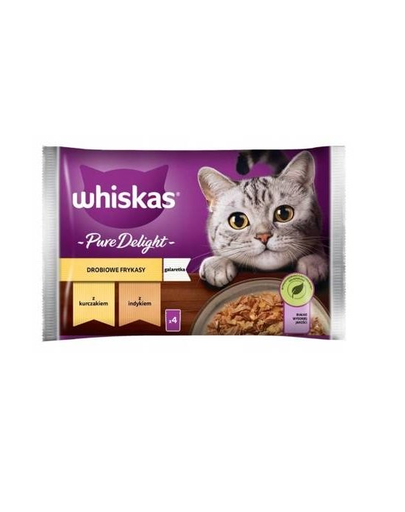 WHISKAS Pure Delight hrana pisici adulte 4x85g bucati de pui si curcan in aspic