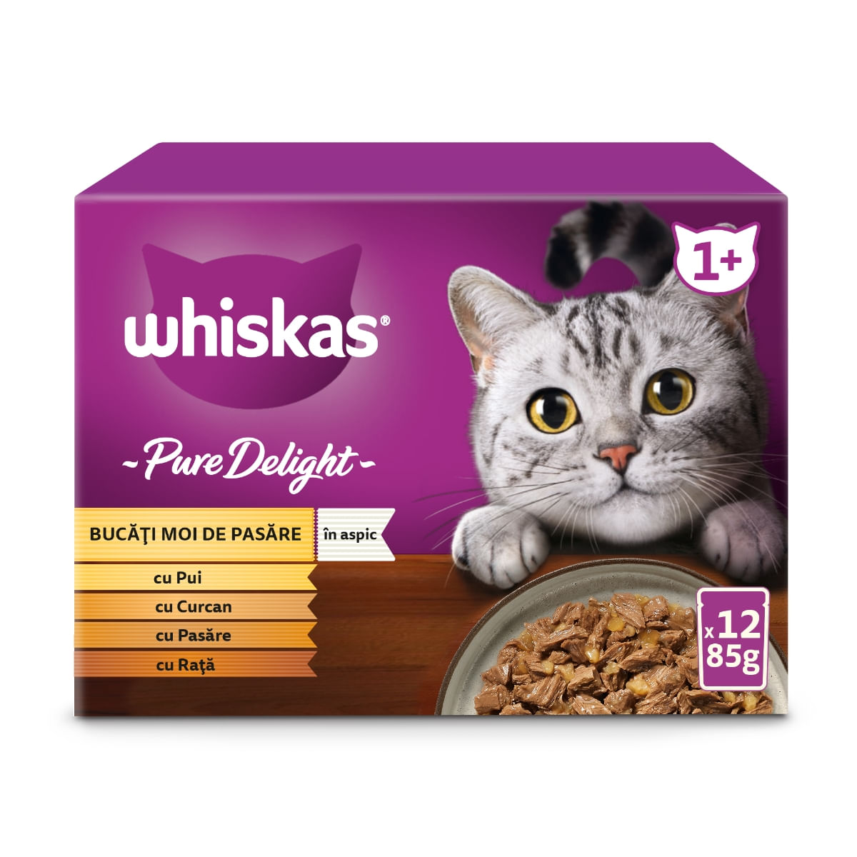 WHISKAS Pure Delight, Pasăre, plic hrană umedă pisici, (în aspic), multipack, 85g x 12 - poza 4