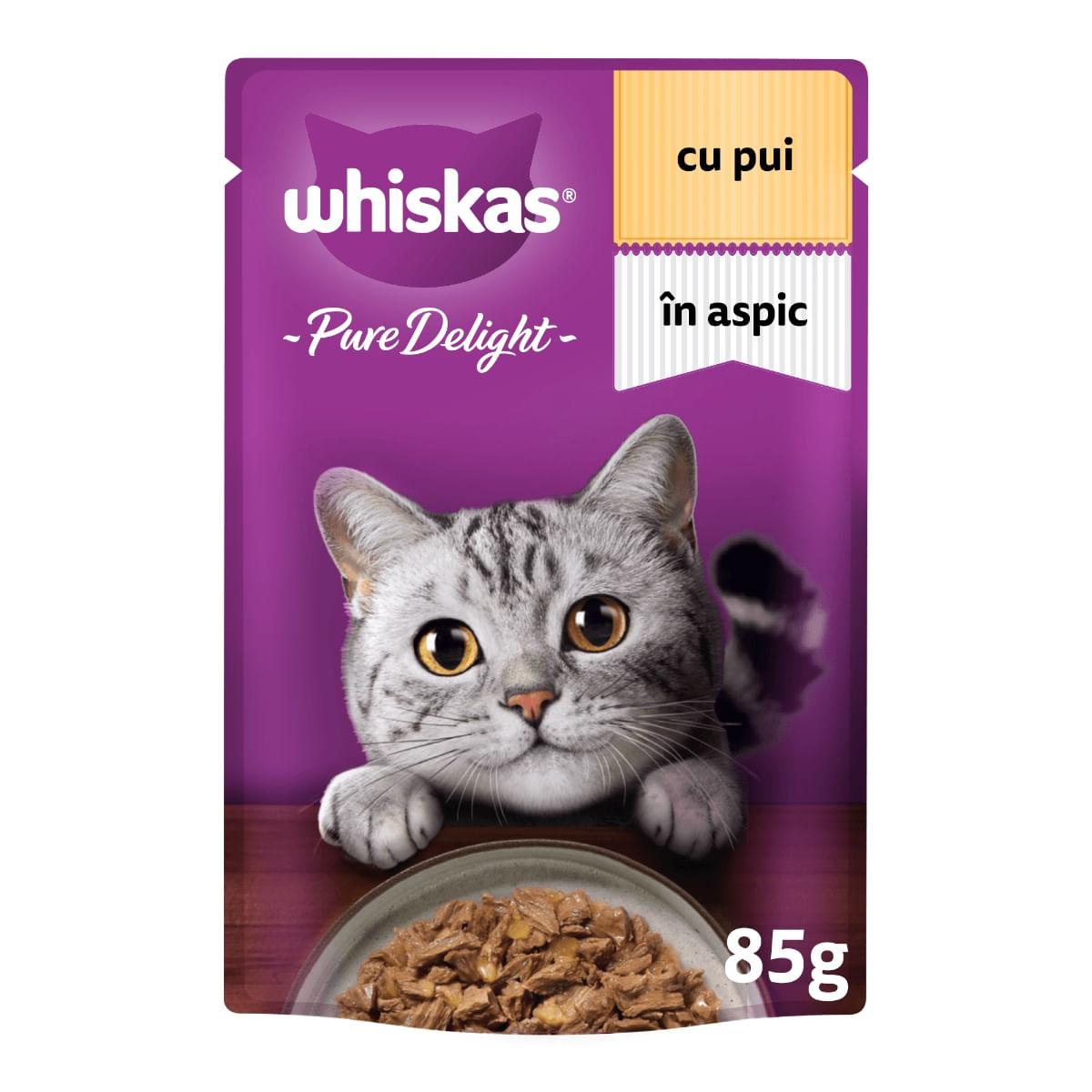 WHISKAS Pure Delight, Pui, plic hrană umedă pisici, (în aspic), 85g - poza 4