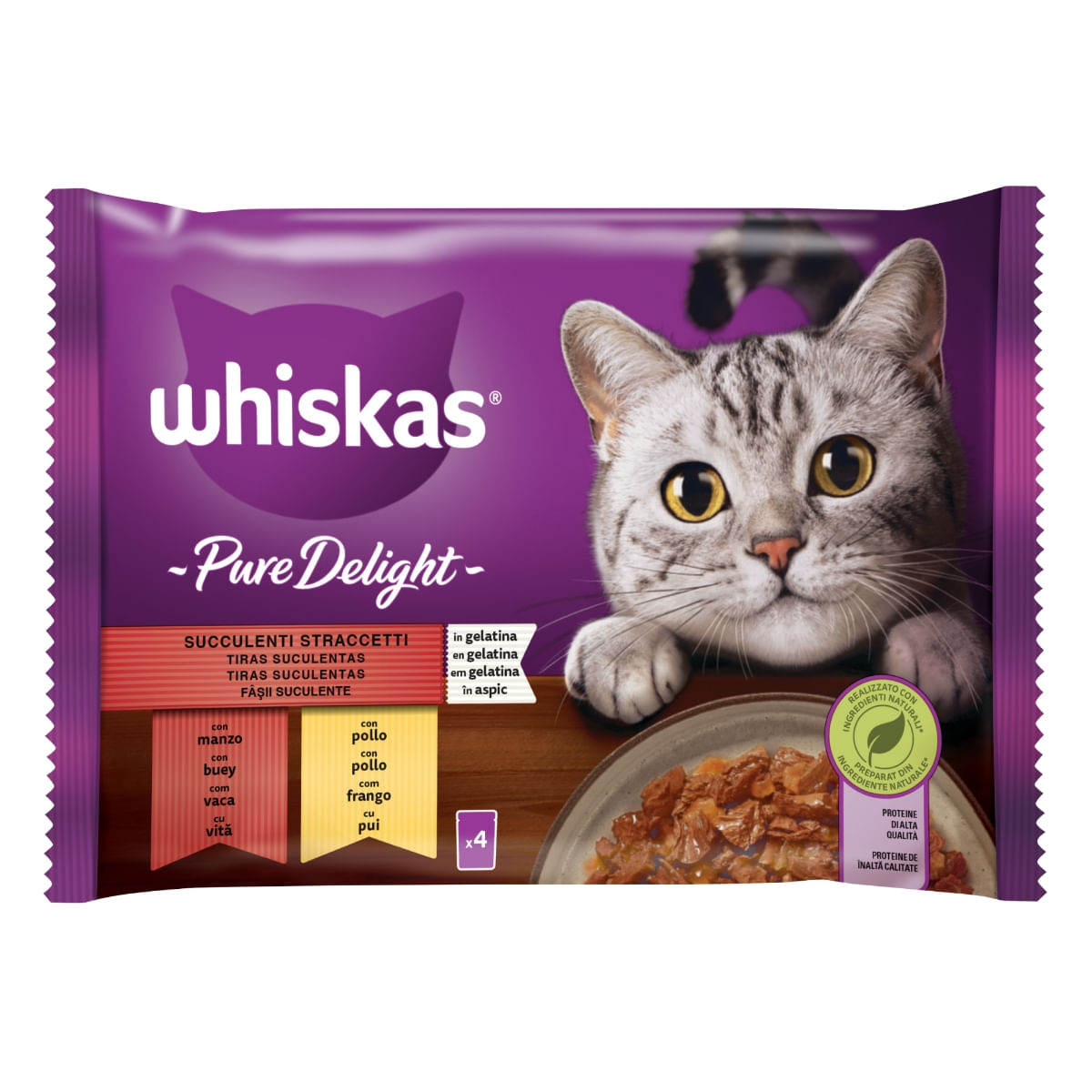WHISKAS Pure Delight Selectii Clasice, Vită și Pui, plic hrană umedă pisici, (în aspic), multipack, 85g x 4 - poza 5