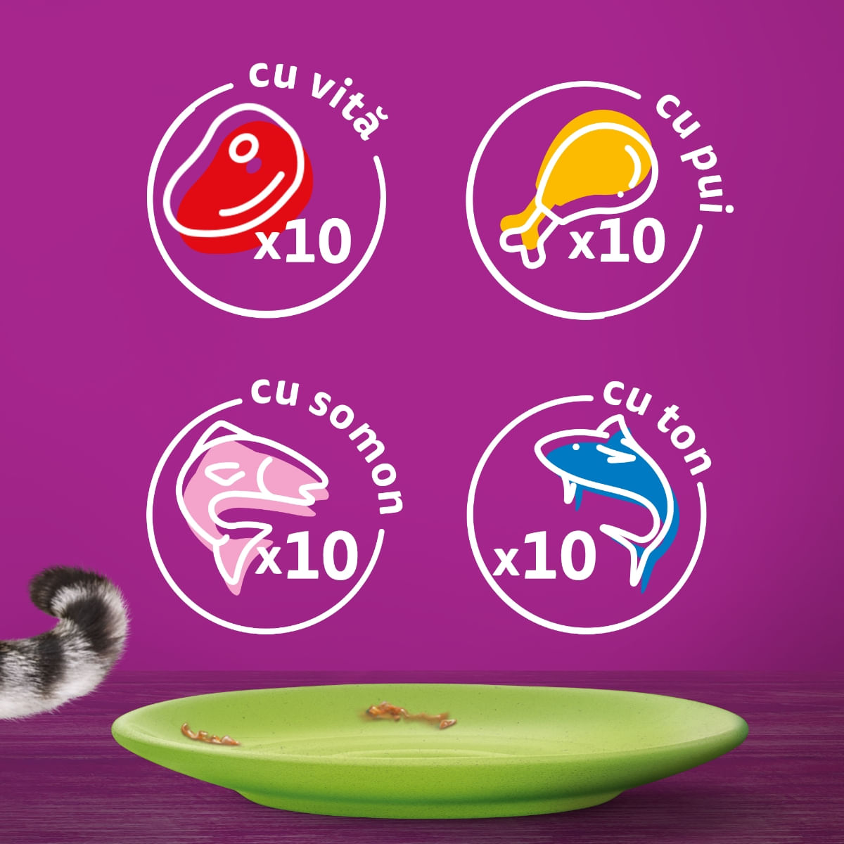 WHISKAS Selectii Mixte, Vită, Pui, Somon și Ton, hrană umedă pisici, (în aspic), multipack WHISKAS Selectii Mixte, Vită, Pui, Somon și Ton, plic hrană umedă pisici, (în aspic), multipack, 85g x 40 - poza 5