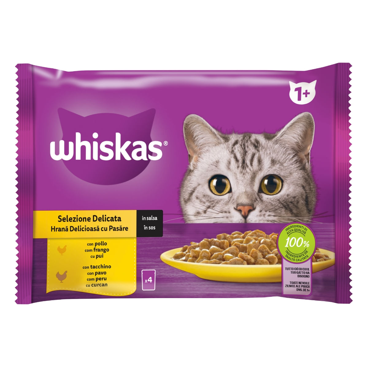 WHISKAS Selectii Pasăre, Pui și Curcan, plic hrană umedă pisici, (în sos), multipack, 85g x 4 - poza 5