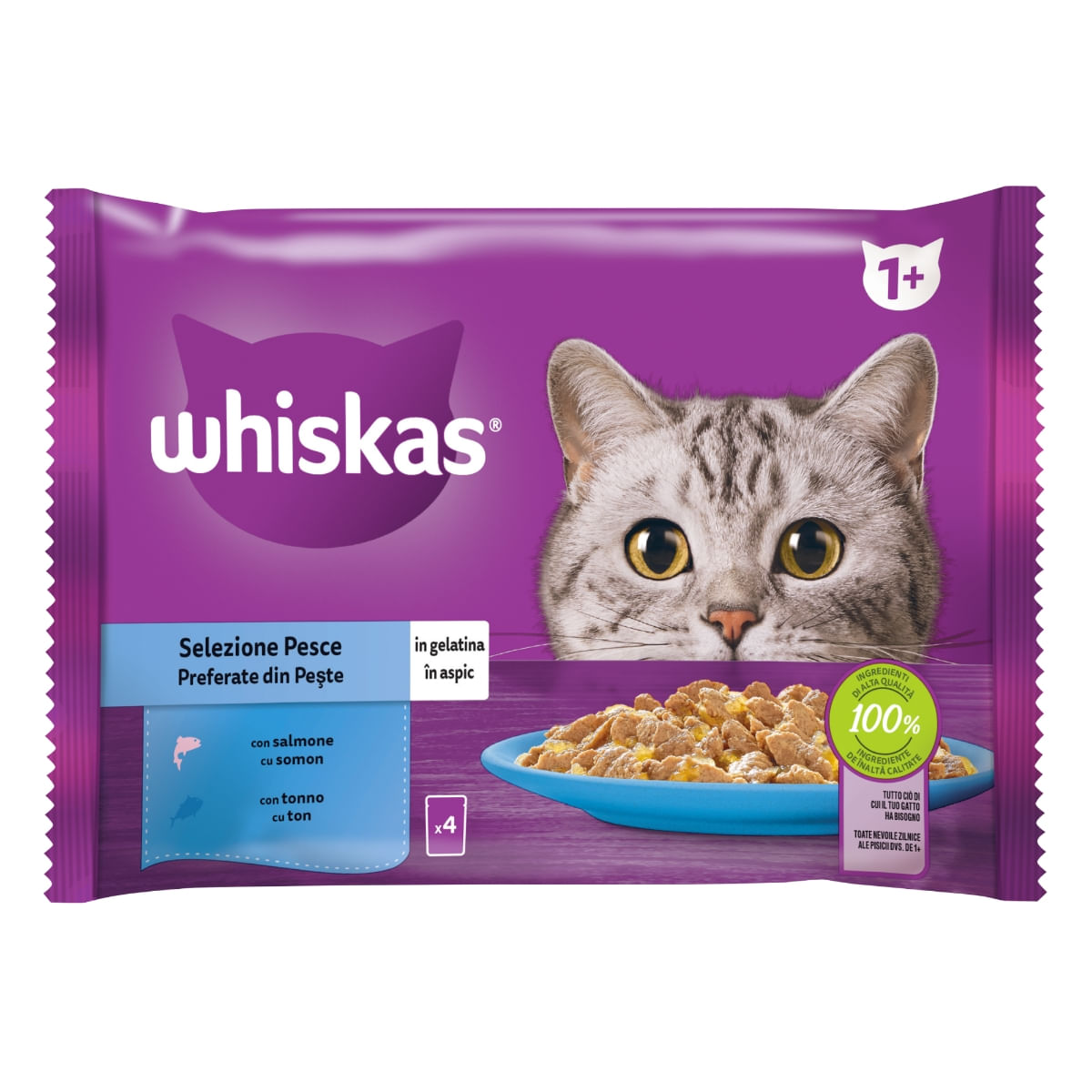 WHISKAS Selectii Pește, Somon și Ton, plic hrană umedă pisici, (în aspic), multipack, 85g x 4 - poza 3