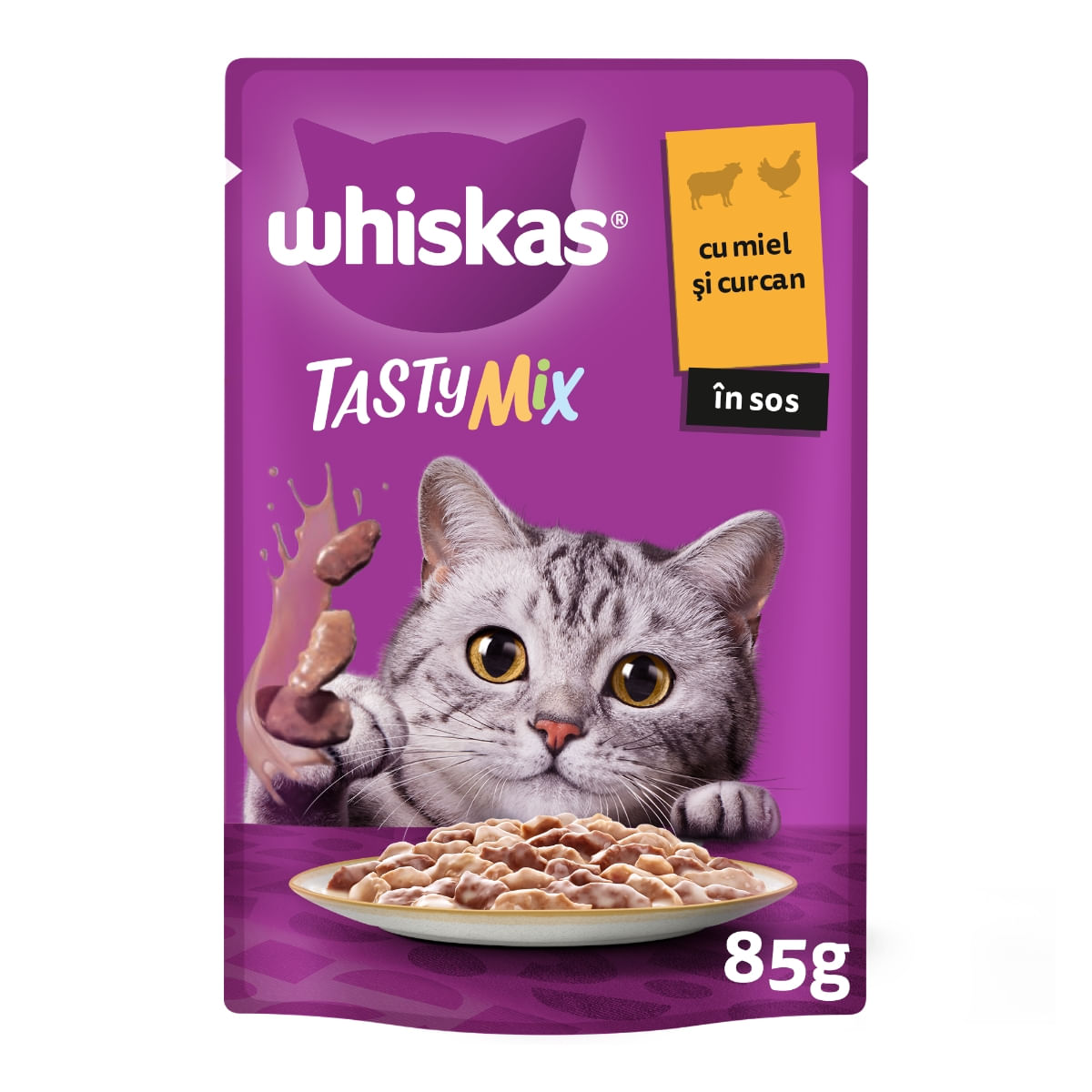 WHISKAS Tasty Mix Creamy Creations, Miel și Curcan, plic hrană umedă pisici, (în sos), 85g - poza 1