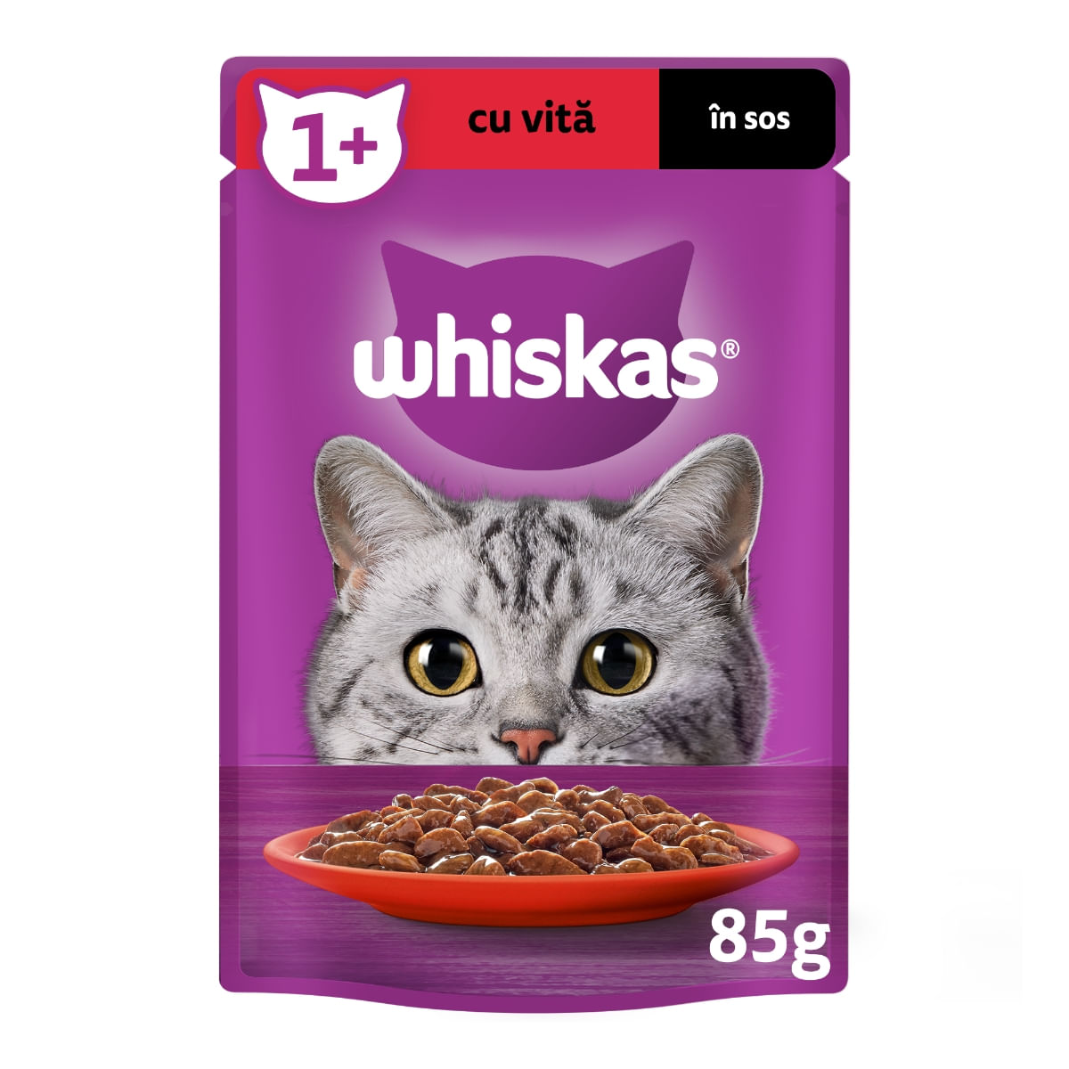 WHISKAS, Vită, plic hrană umedă pisici, (în sos), 85g - poza 1