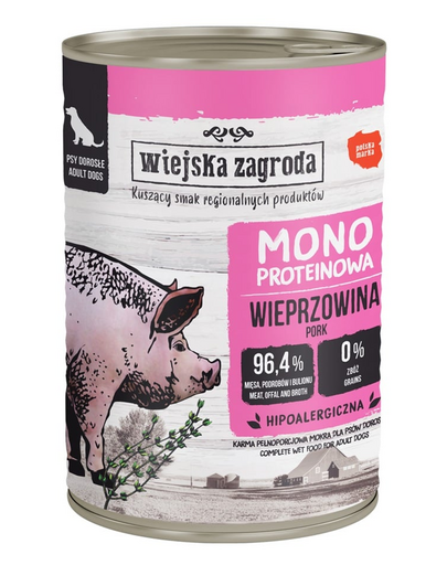 WIEJSKA ZAGRODA Hrana umeda monoproteica pentru caini, porc 400 g