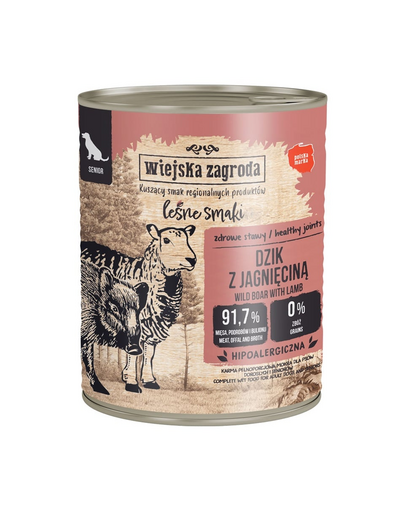 WIEJSKA ZAGRODA Hrană umedă pentru câini seniori cu mistreț și miel (Gusturi de Pădure) 800 g