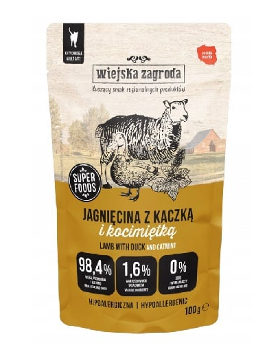 WIEJSKA ZAGRODA Hrană umedă pentru pisici, miel cu rață și iarba-mâței, 100 g