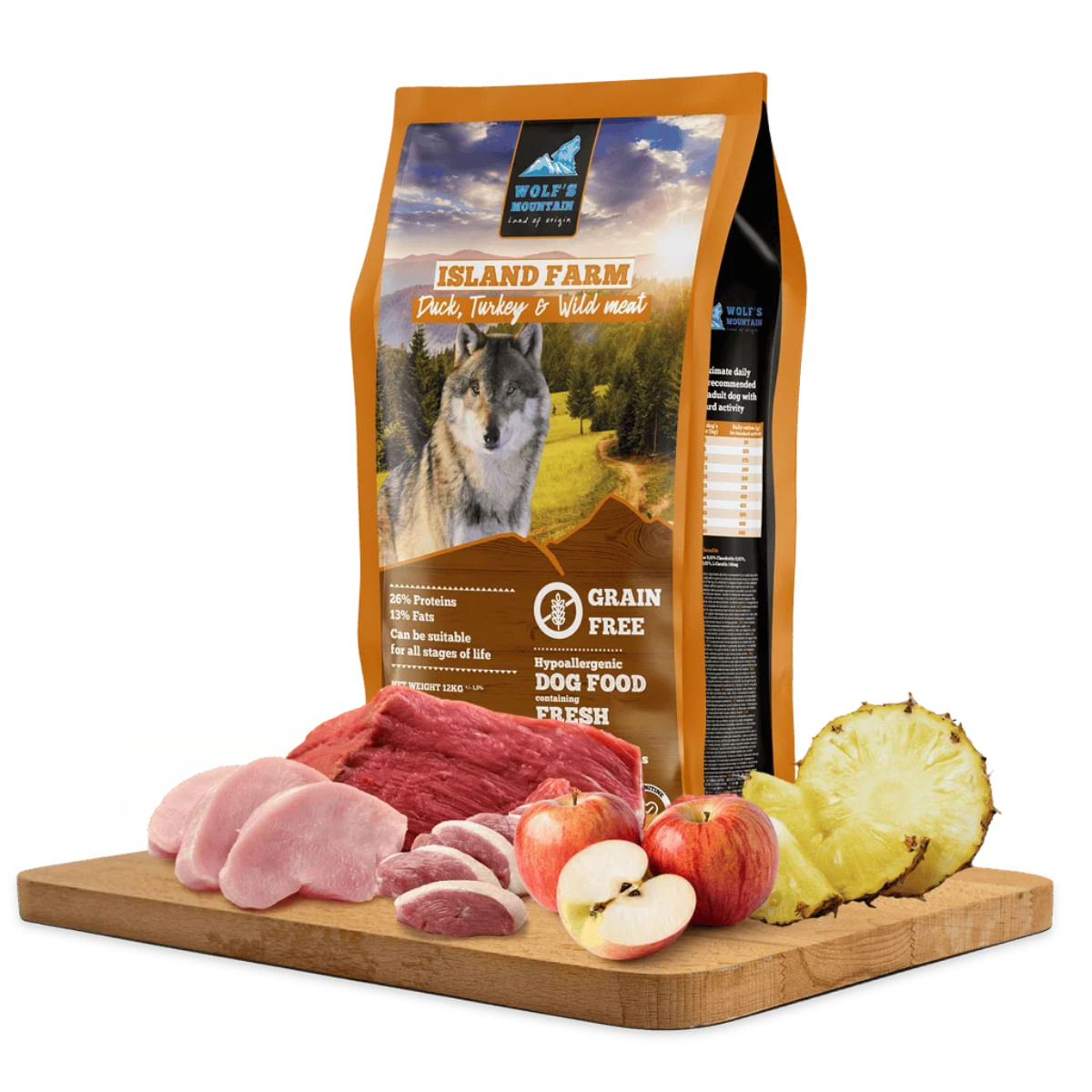 WOLF'S MOUNTAIN Island Farm, XS-XL, Rață și Curcan, hrană uscată fără cereale câini, 2kg - poza 1