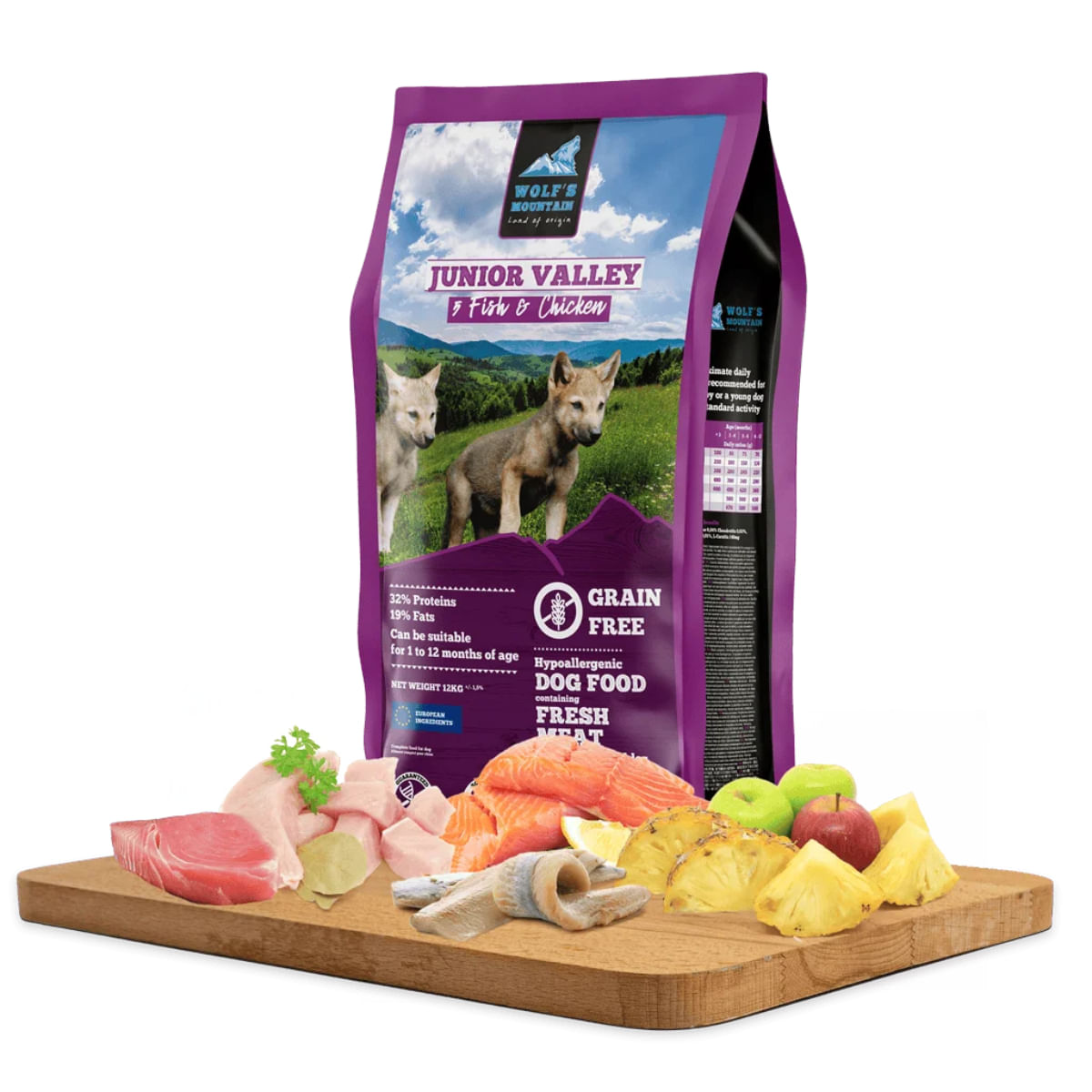 WOLF'S MOUNTAIN Junior Valley, XS-XL, Pește și Pui, hrană uscată fără cereale câini, 12kg - poza 1