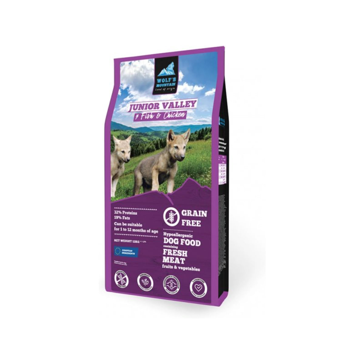 WOLF'S MOUNTAIN Junior Valley, XS-XL, Pește și Pui, hrană uscată fără cereale câini junior, 2kg - poza 2