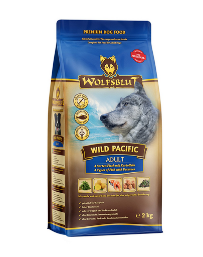 WOLFSBLUT Wild Pacific Adult Mancare uscata caine, cu peste si cartofi 12,5 kg
