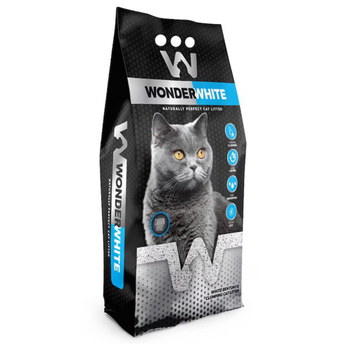 WONDERWHITE Carbune Activ, așternut igienic pisici, granule, bentonită, aglomerant, neutralizare mirosuri, fără praf, 10kg - poza 2